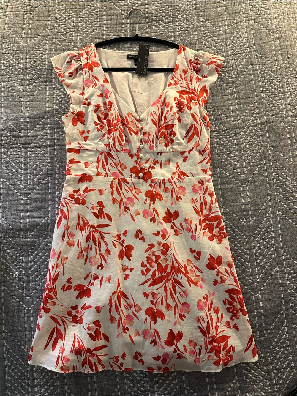Banana Republic White Mini Dress with Red & Pink Floral Print